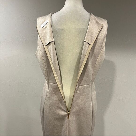 Calvin Klein Elegant tan Cream Sleeveless Dress size 14 - Picture 8 of 15